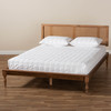 Baxton Studio Romy Ash Walnut Finished and Synthetic Rattan Queen Size Platform Bed 159-9820-9821